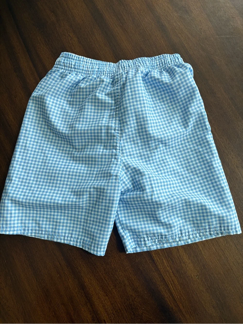 Kids Long-Sleeve Navy Rashguard with Light Blue Gingham Swim Shorts